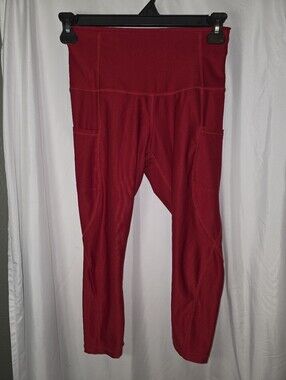 Tesla Red Cropped High-Waist Leggings with Side Pockets